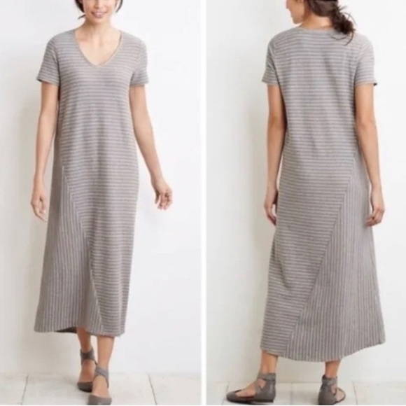 J. Jill Dresses & Skirts - PureJill Womens Cotton Vneck Maxi dress Tan stripe S/S dress Size Medium